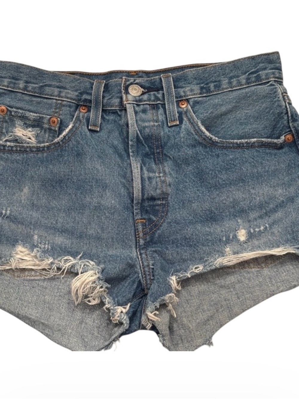 Levi's Distressed Medium Blue Cutoff Denim Shorts